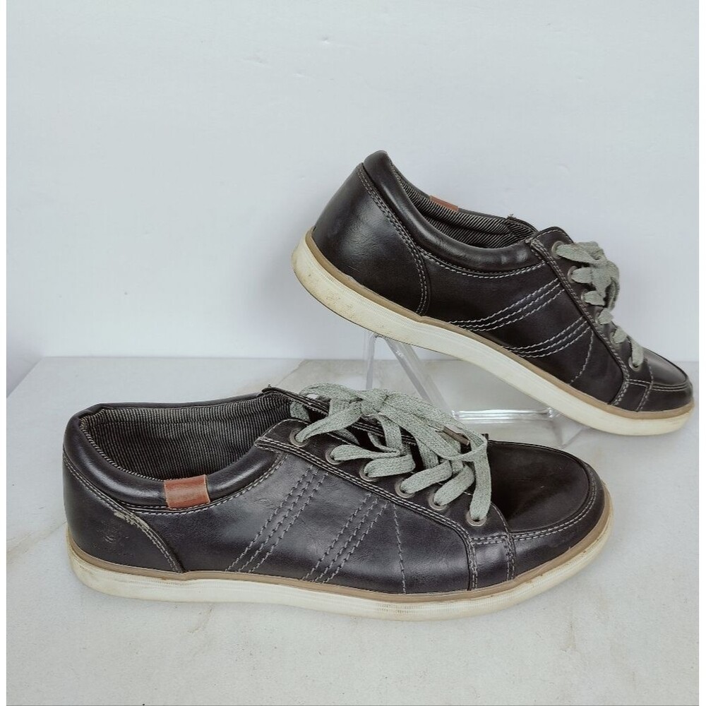 Global Win Men's Black Faux Leather Low Lace Up Sneakers, Sz 10